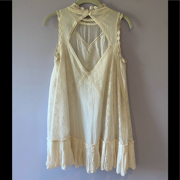 Free People High Neck Embroidered Cream Dress - Picture 4 of 6